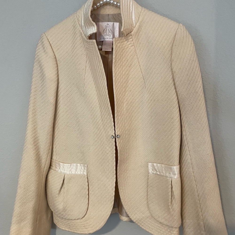 Rebecca Taylor Cream Blazer Textured  100% Wool Outer